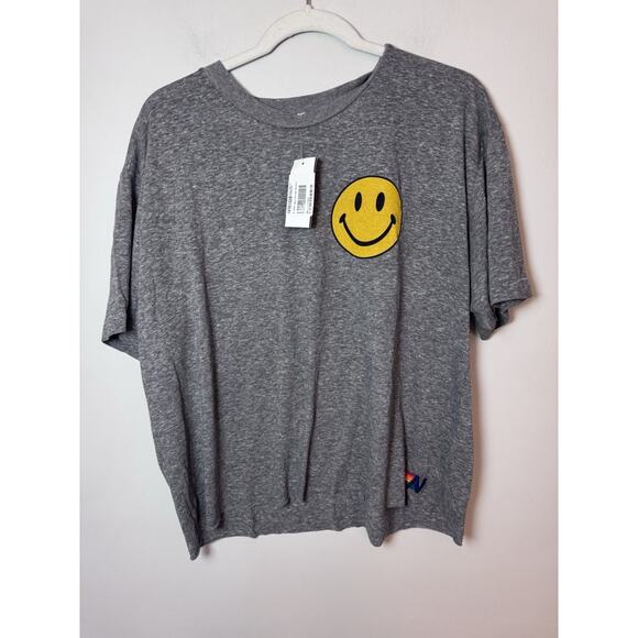 Aviator Nation SMILEY 2 BOYFRIEND TEE - Grey Womens Sz XL NWT $83 - Picture 3 of 8